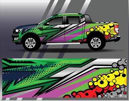 Calcomanía de camión vectorial y furgoneta de carga con diseño de envoltura de coche. Diseños de fondo de carreras de rayas abstractas gráficas para aventuras de carreras de rally de vehículos y librea de carreras de autos vector