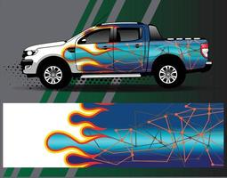 Calcomanía de camión vectorial y furgoneta de carga con diseño de envoltura de coche. Diseños de fondo de carreras de rayas abstractas gráficas para aventuras de carreras de rally de vehículos y librea de carreras de autos vector