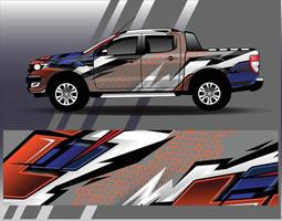 Calcomanía de camión vectorial y furgoneta de carga con diseño de envoltura de coche. Diseños de fondo de carreras de rayas abstractas gráficas para aventuras de carreras de rally de vehículos y librea de carreras de autos vector