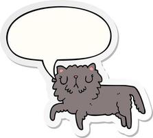 cartoon cat and speech bubble sticker vector