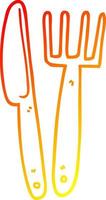 warm gradient line drawing cartoon knife and fork vector