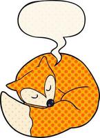 cartoon sleeping fox and speech bubble in comic book style vector