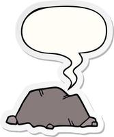 cartoon rock and speech bubble sticker vector