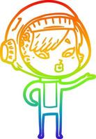 rainbow gradient line drawing cartoon astronaut woman vector