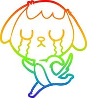 dibujo de línea de gradiente de arco iris lindo perro de dibujos animados llorando vector