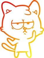 warm gradient line drawing bored cartoon cat vector