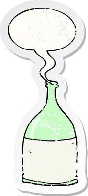 cartoon bottle and speech bubble distressed sticker