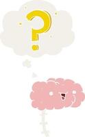 cartoon curious brain and thought bubble in retro style vector