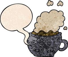 cute cartoon coffee cup and speech bubble in retro texture style vector