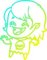 cold gradient line drawing cartoon laughing vampire girl vector