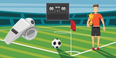 Soccer score banner horizontal, cartoon style vector