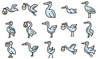 Stork icons set vector flat