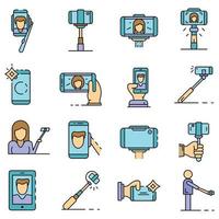 Selfie icon set line color vector