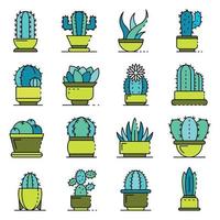 Succulent icons set line color vector