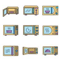 Microwave icons set line color vector