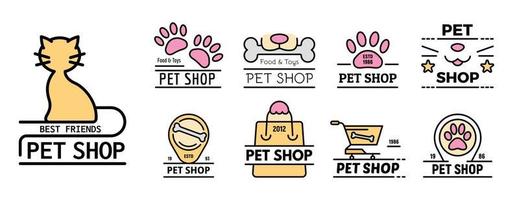 iconos de tienda de mascotas establecer vector de color de línea