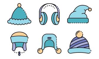 Winter headwear icons set line color vector