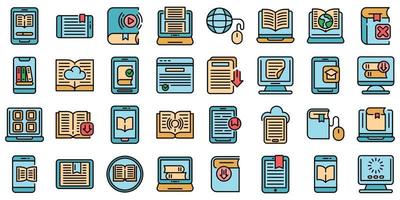 iconos de aplicaciones de libros electrónicos establecer vector plano