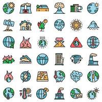 Global warming icons set vector flat