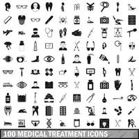 100 medical treatmet icons set, simple style vector