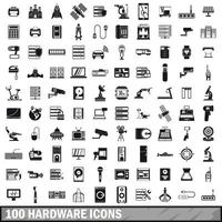 100 hardware icons set, simple style vector