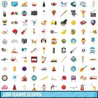 100 iconos de juego, estilo de dibujos animados vector