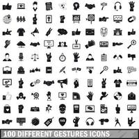 100 iconos de gestos diferentes, estilo simple vector