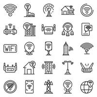 Wifi zone icons set, outline style vector