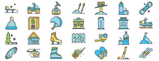 Ski resort icons set line color vector