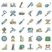 Carpenter icons set line color vector