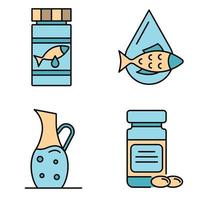 Fish oil icons set line color vector