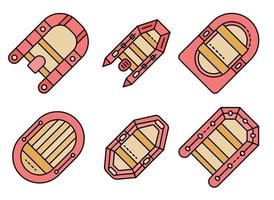 Inflatable boat icons set line color vector