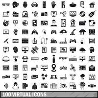 100 virtual icons set, simple style vector