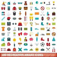 100 recreation award icons set, flat style vector