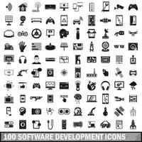 100 software development icons set, simple style vector