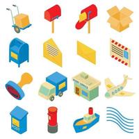 Poste service icons set, isometric style vector