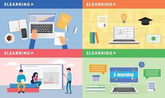 Elearning banner set, flat style vector