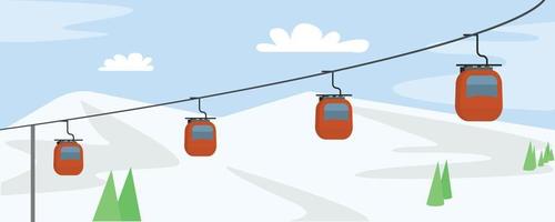 Fondo de concepto de cabina de esquí de montaña, estilo plano