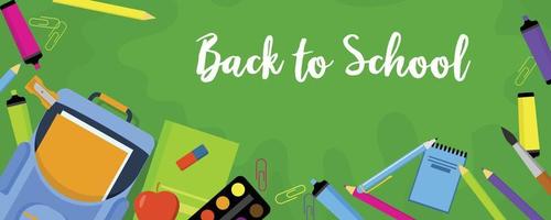 Back to school green banner horizontal, flat style vector