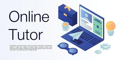 Online tutor concept banner, isometric style vector