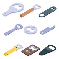 Bottle-opener icons set, isometric style vector