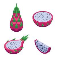 Pitaya icons set, isometric style vector