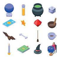 Fortune teller icons set, isometric style vector