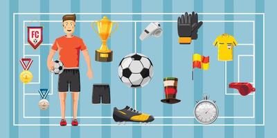 Soccer champion banner horizontal, cartoon style vector