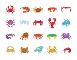 Crab icon set, cartoon style vector