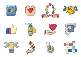 Hand object icon set, cartoon style vector