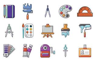 Paint tools icon set, cartoon style vector