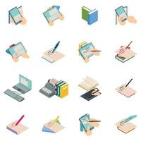 Novelist icons set, isometric style vector