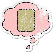 cartoon biscuit and thought bubble as a distressed worn sticker vector