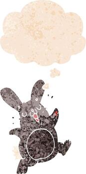 cartoon rabbit and thought bubble in retro textured style vector